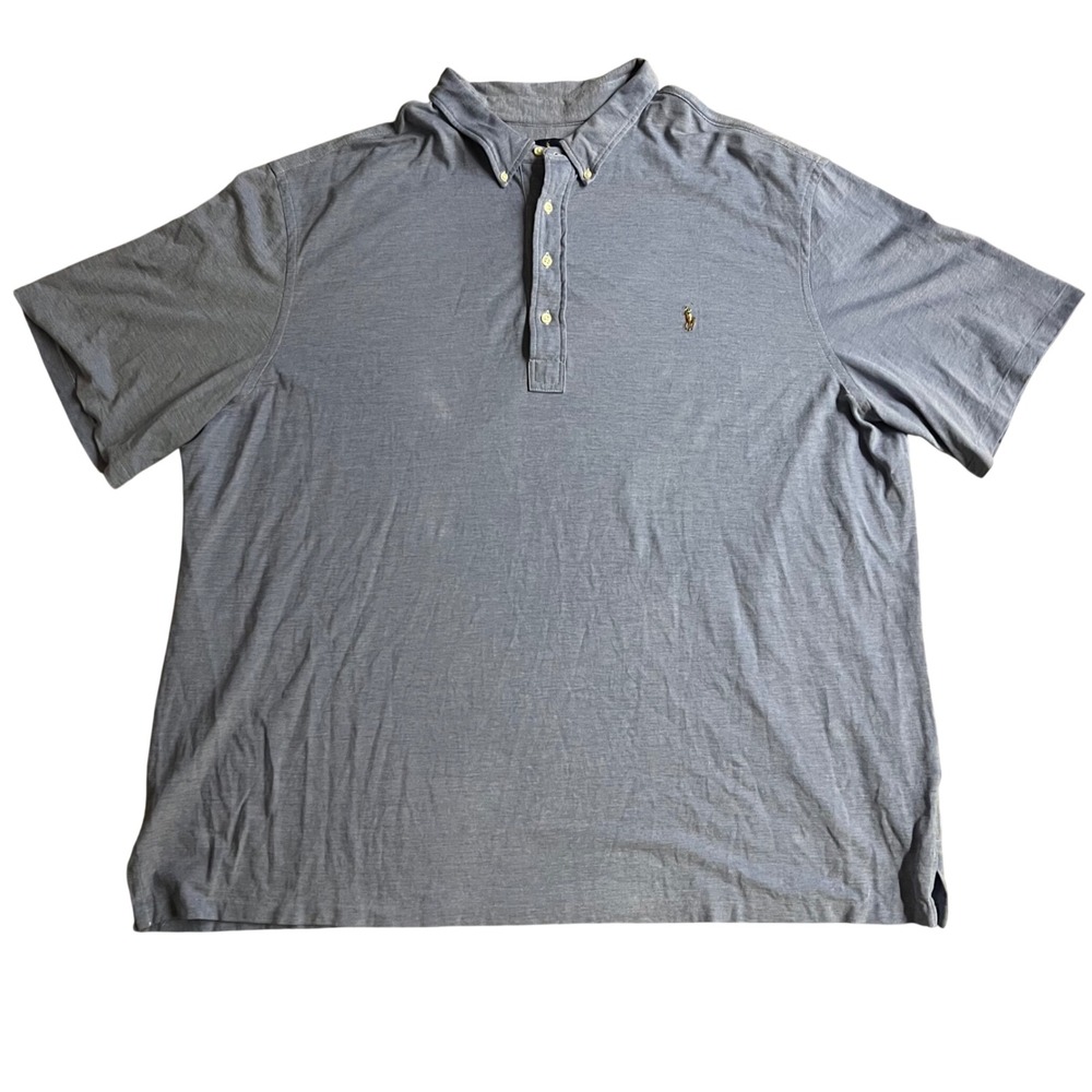 Polo Ralph Lauren Mens Blue Knit Oxford Polo Shirt 4XLT Tall Short Sleeve Cotton